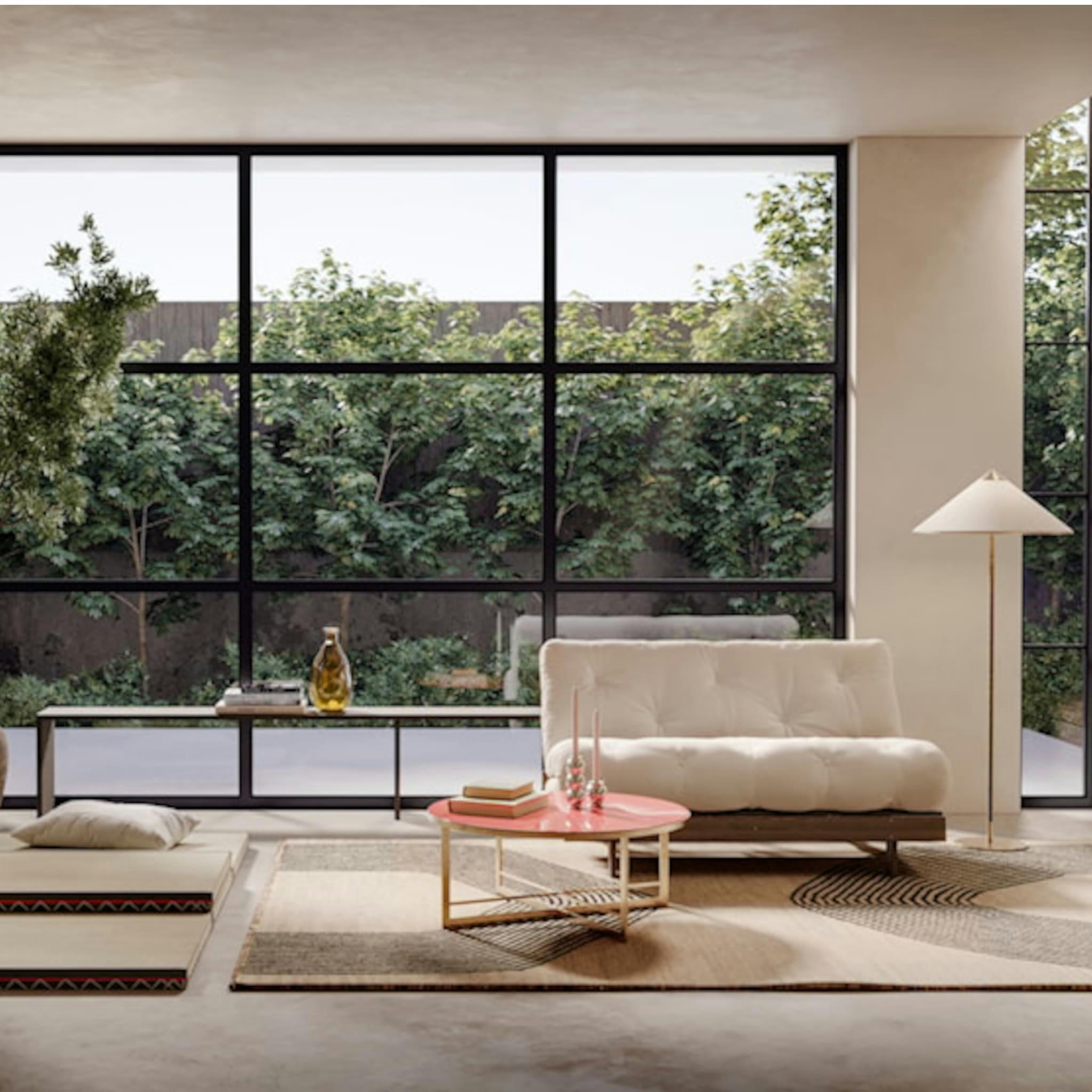 - Canapé convertible en pin massif avec futon anthracite 160x200