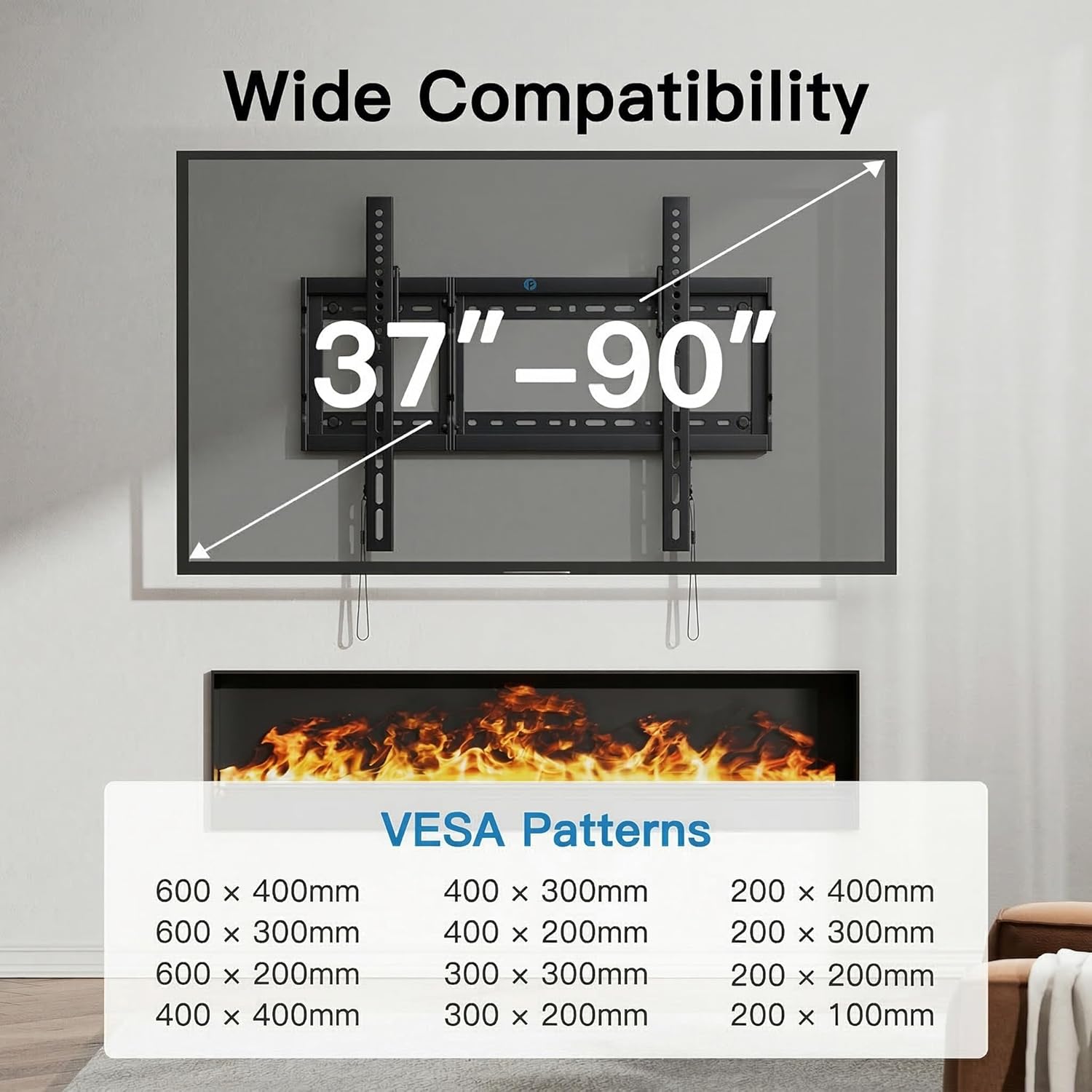 Pipishell Tilt TV Wall Mount Bracket Low Profile for Most 37-90 Inch LED LCD OLED Plasma Flat Curved TVs, Large Tilting Mount Fits 16-24 Wood Studs Max VESA 600x400mm Holds up to 132lbs