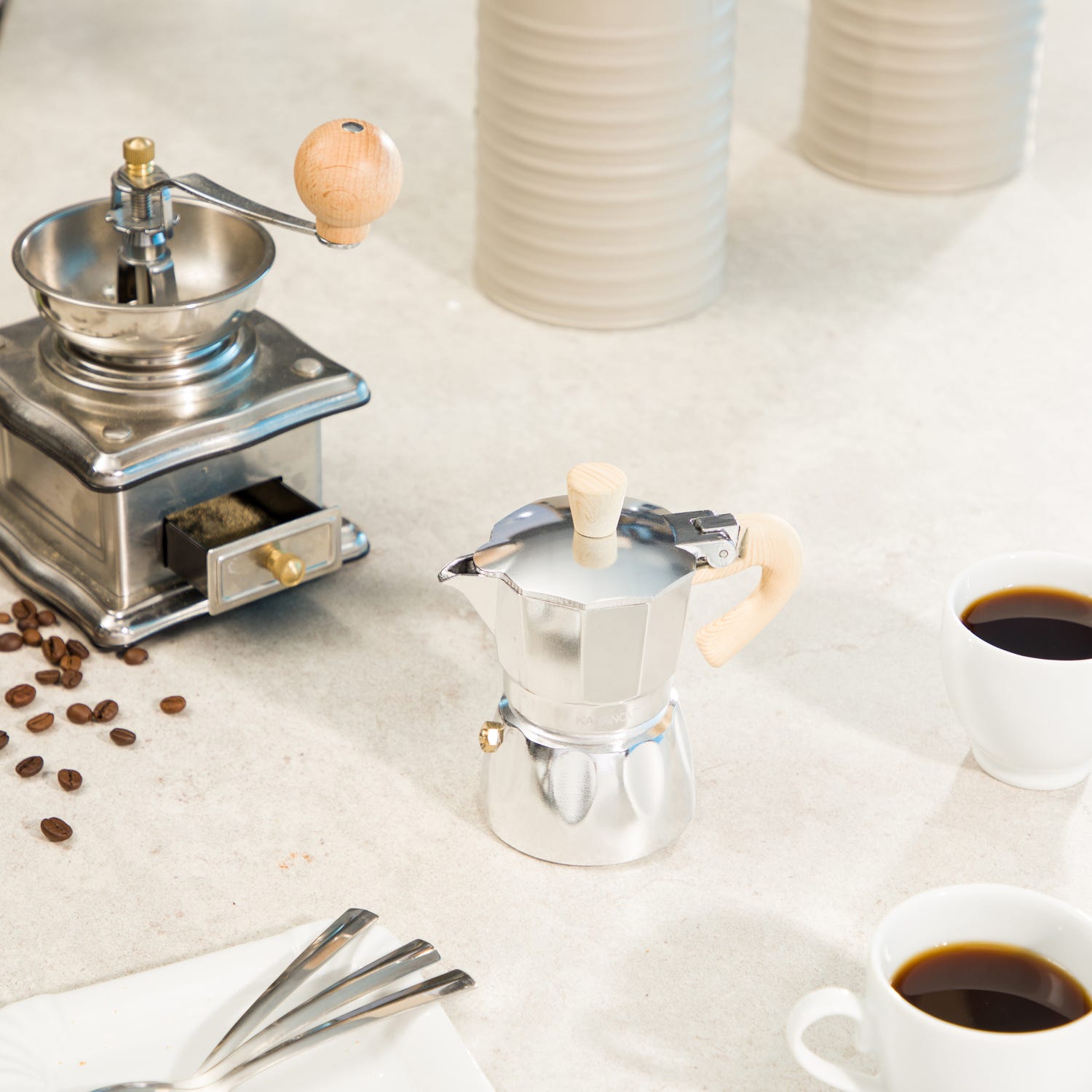 Caffettiera 1 tazza con manico effetto legno