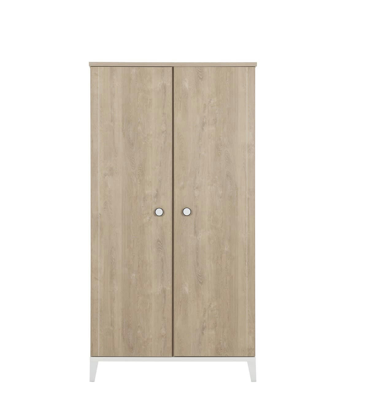 MARCEL - Armoire 2 portes Décor bois et blanc Bébé - 102 x 195cm