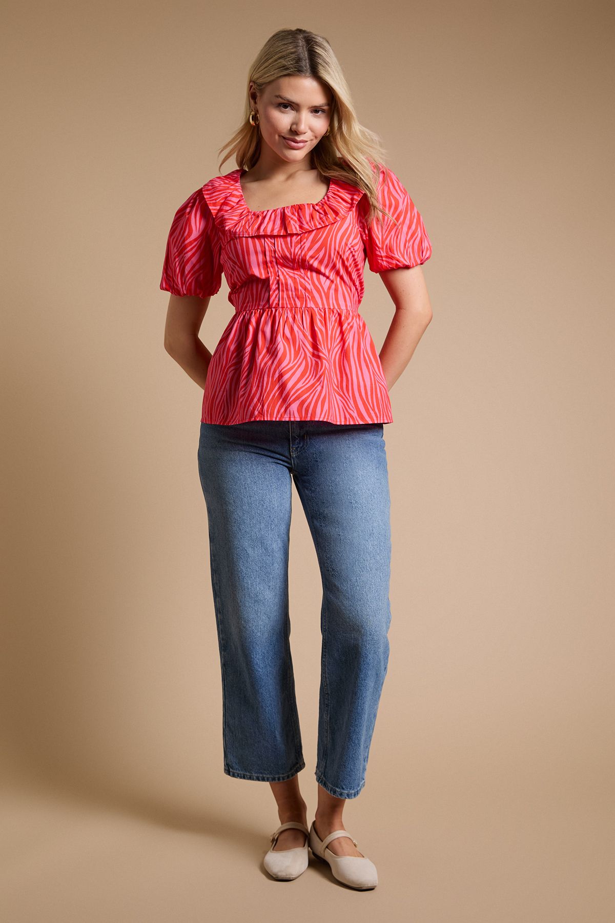 Dorothy Perkins Square Neck Ruffle Peplum Printed Top