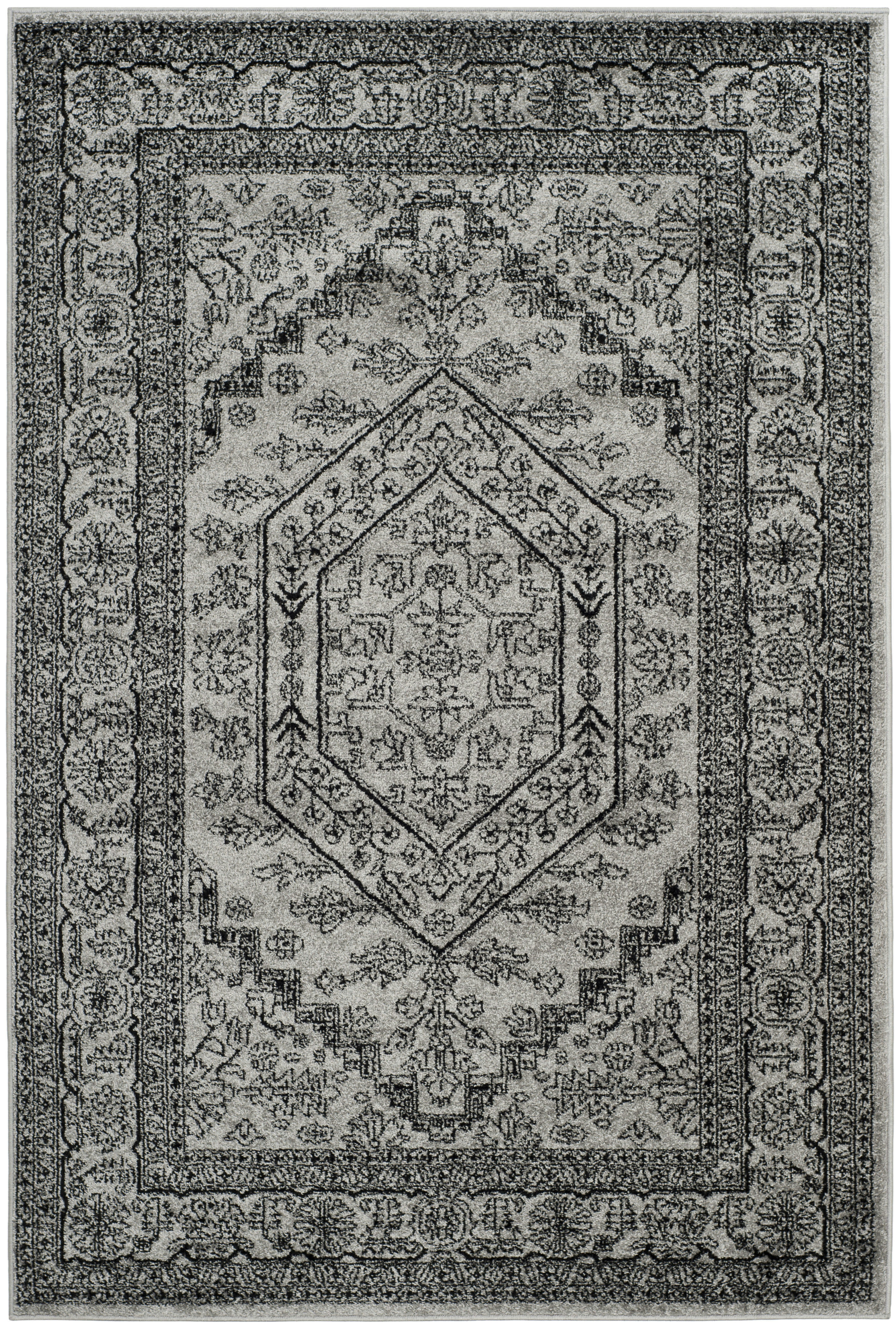 ADIRONDACK - Tapis de salon interieur en argente & noir, 183 x 274 cm