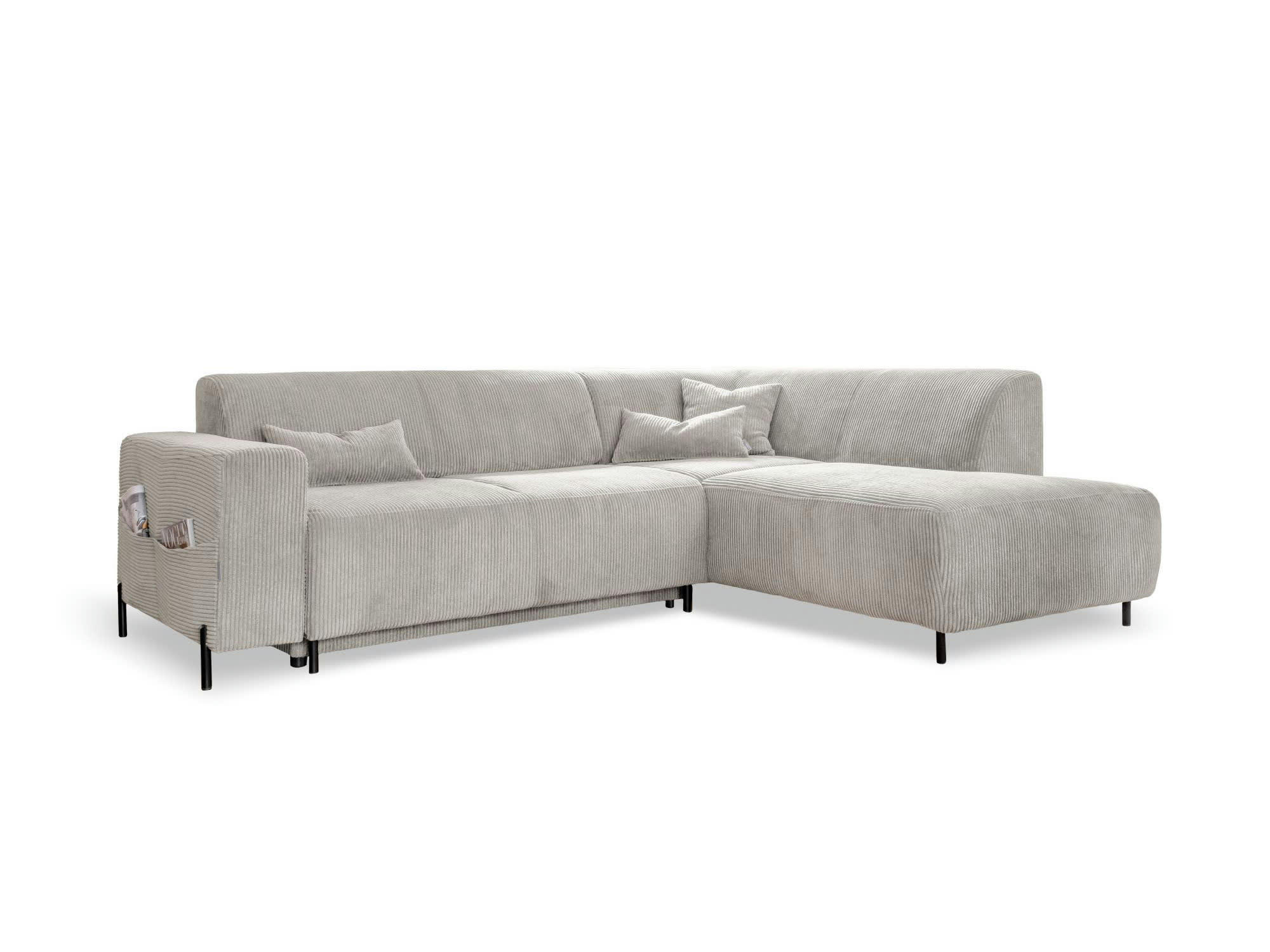 CUDDLY - Canapé d'angle droit convertible 5 places en velours côtelé beige