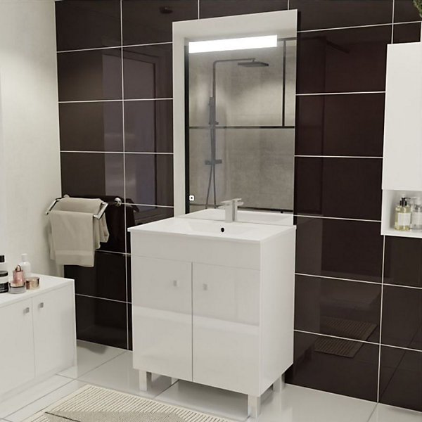 Meuble ECOLINE 70 cm avec plan vasque et miroir ELEG Plus ht105 - Blanc