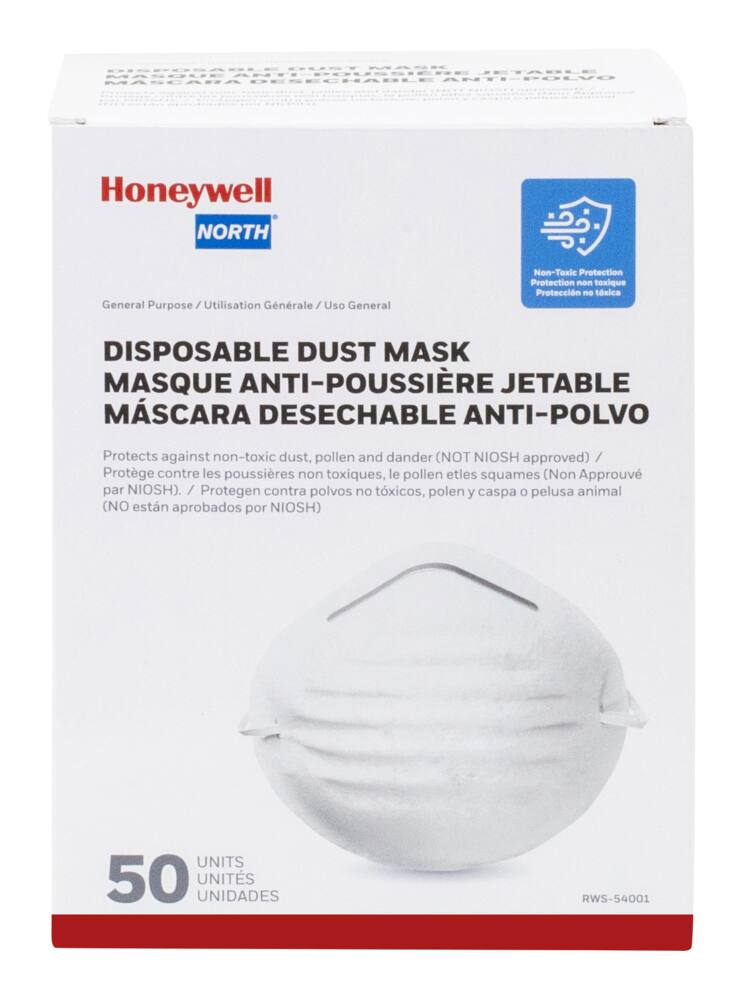 Honeywell Adjustable Disposable Dust Face Masks, White, 50-pk