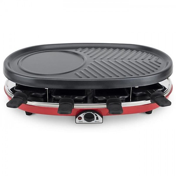 Appareil a Raclette4 en 1 HKoeNIG - RP418 - Juqu'a 8 personnes - 3 plaques interchangeables - Température réglable - 1500W