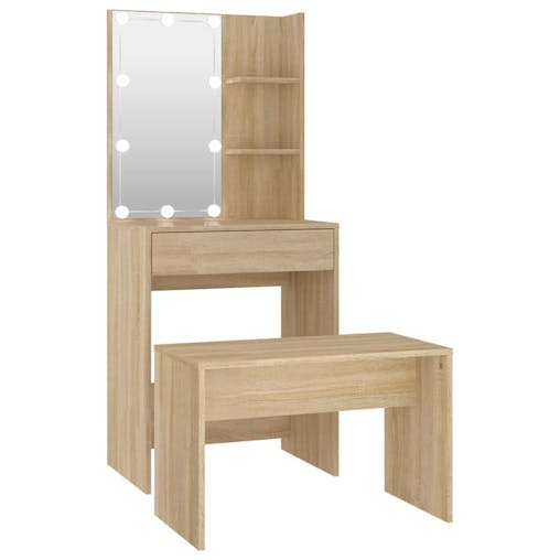 NNEVL Dressing Table Set with LED Sonoma Oak Engineered Wood
