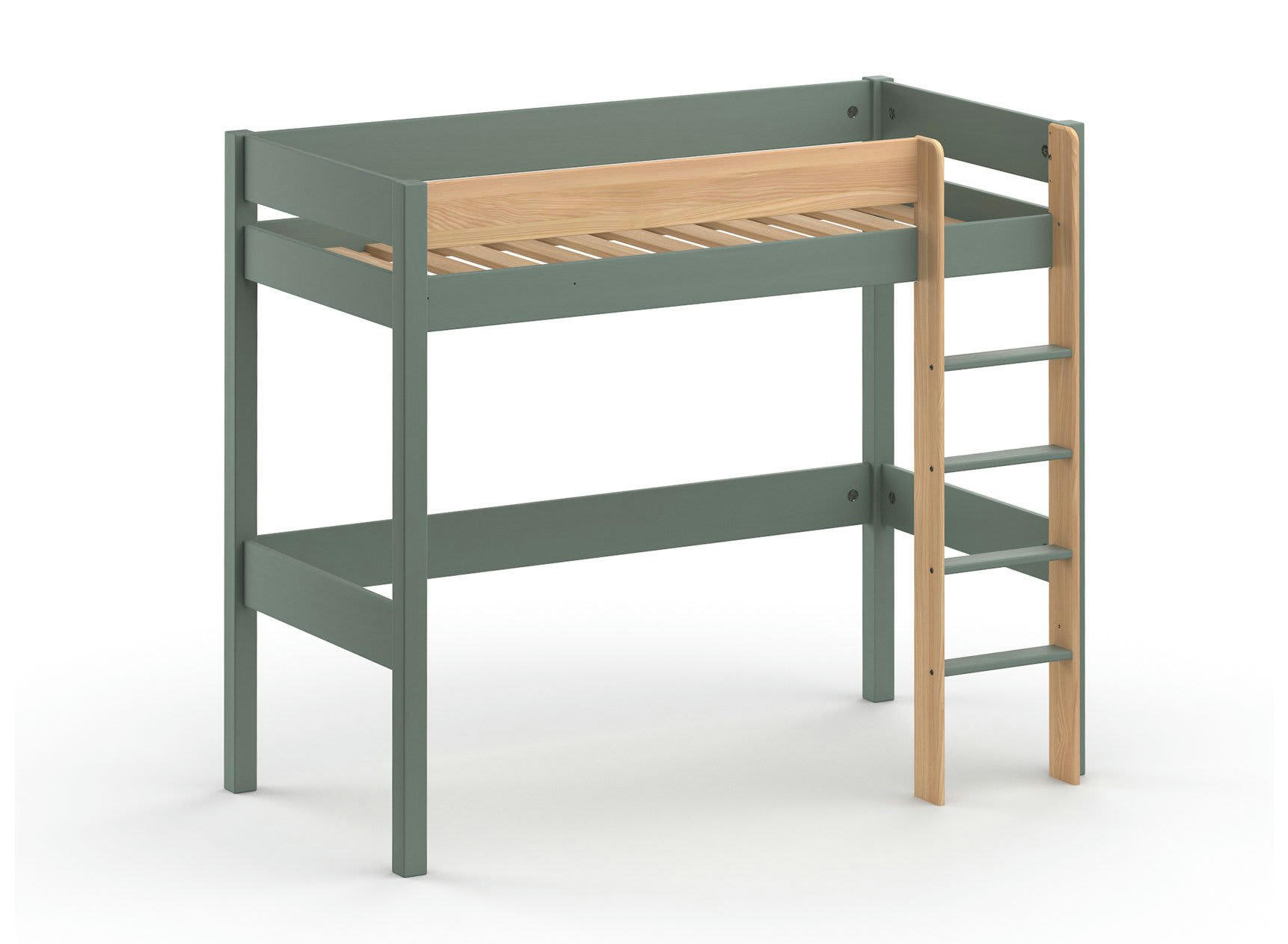 HOYA - Lit mezzanine 90x190 en Pin massif Kaki et Bois