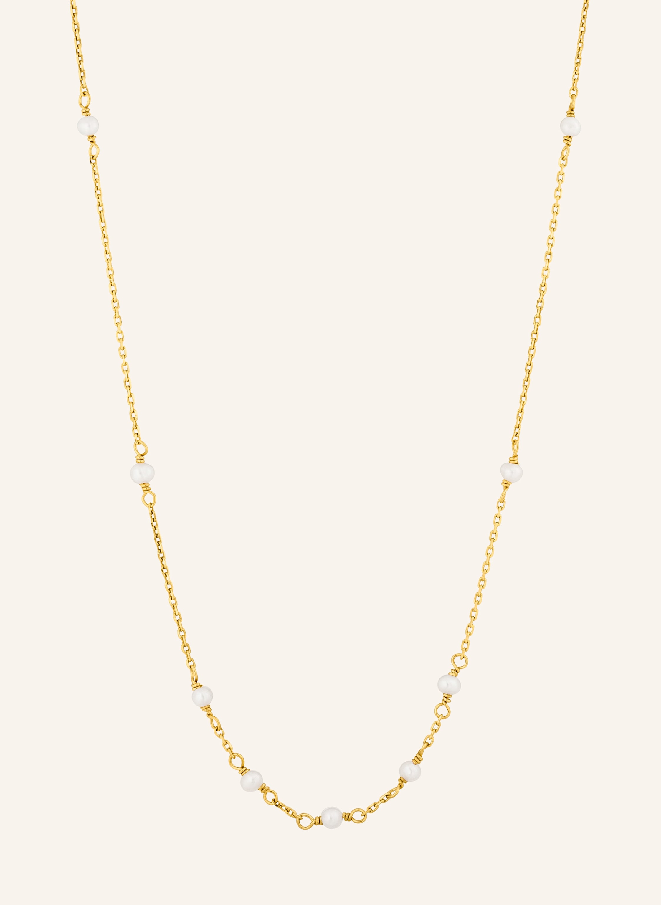 Leaf Halskette WHITE PEARLS aus 14 Karat Gelbgold
