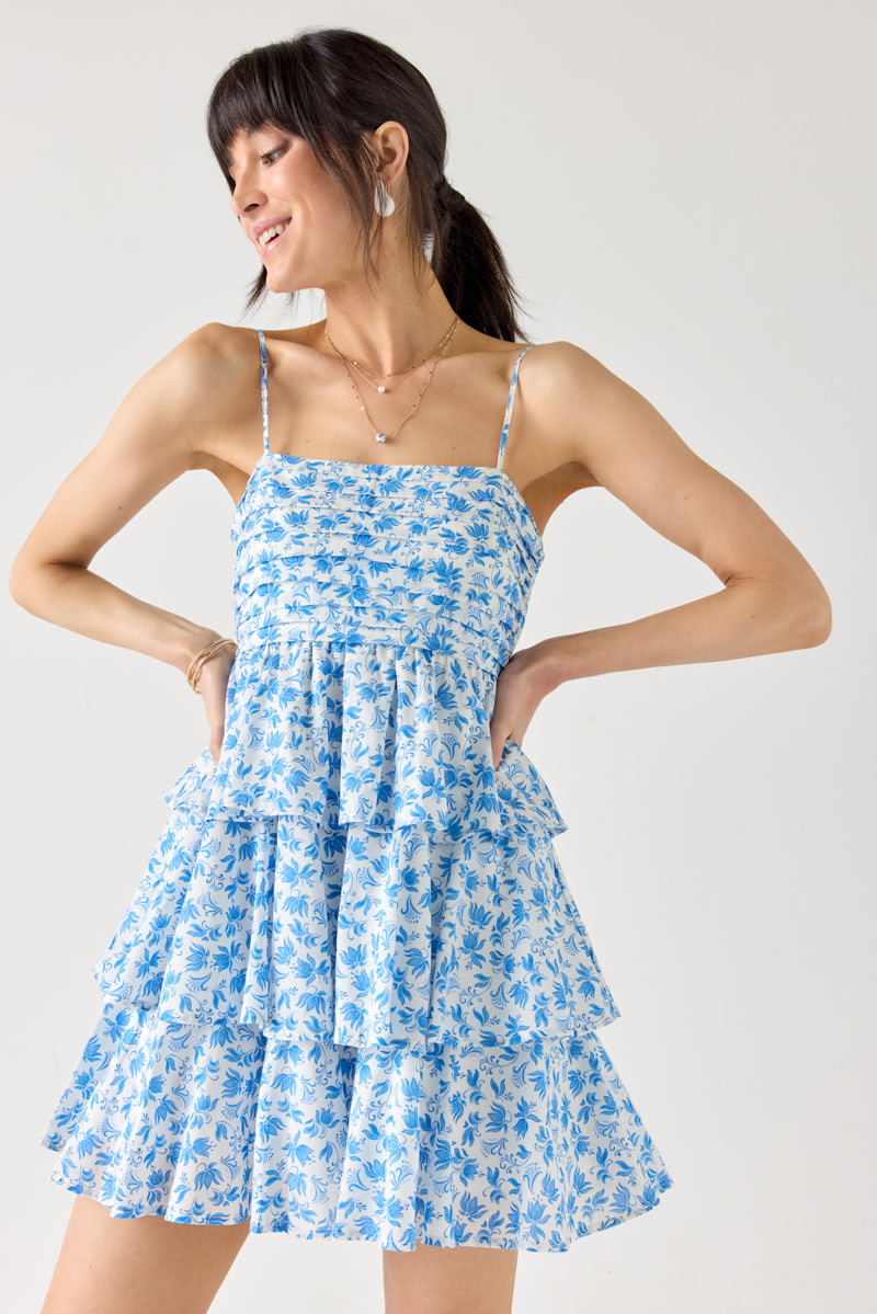 Calanthia Floral Tiered Mini Dress