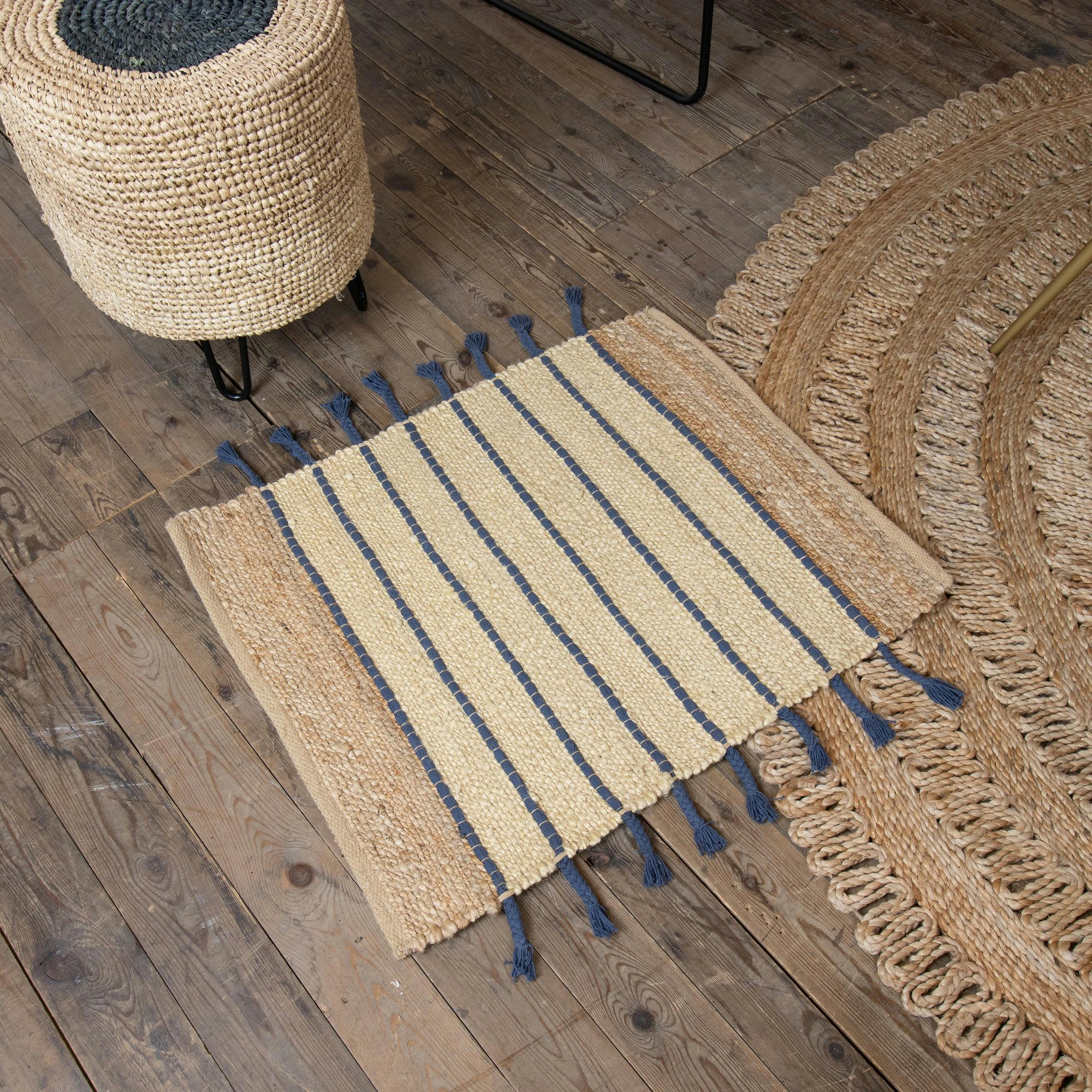 DIDIM - Tapis en jute et coton bleu 60x80cm