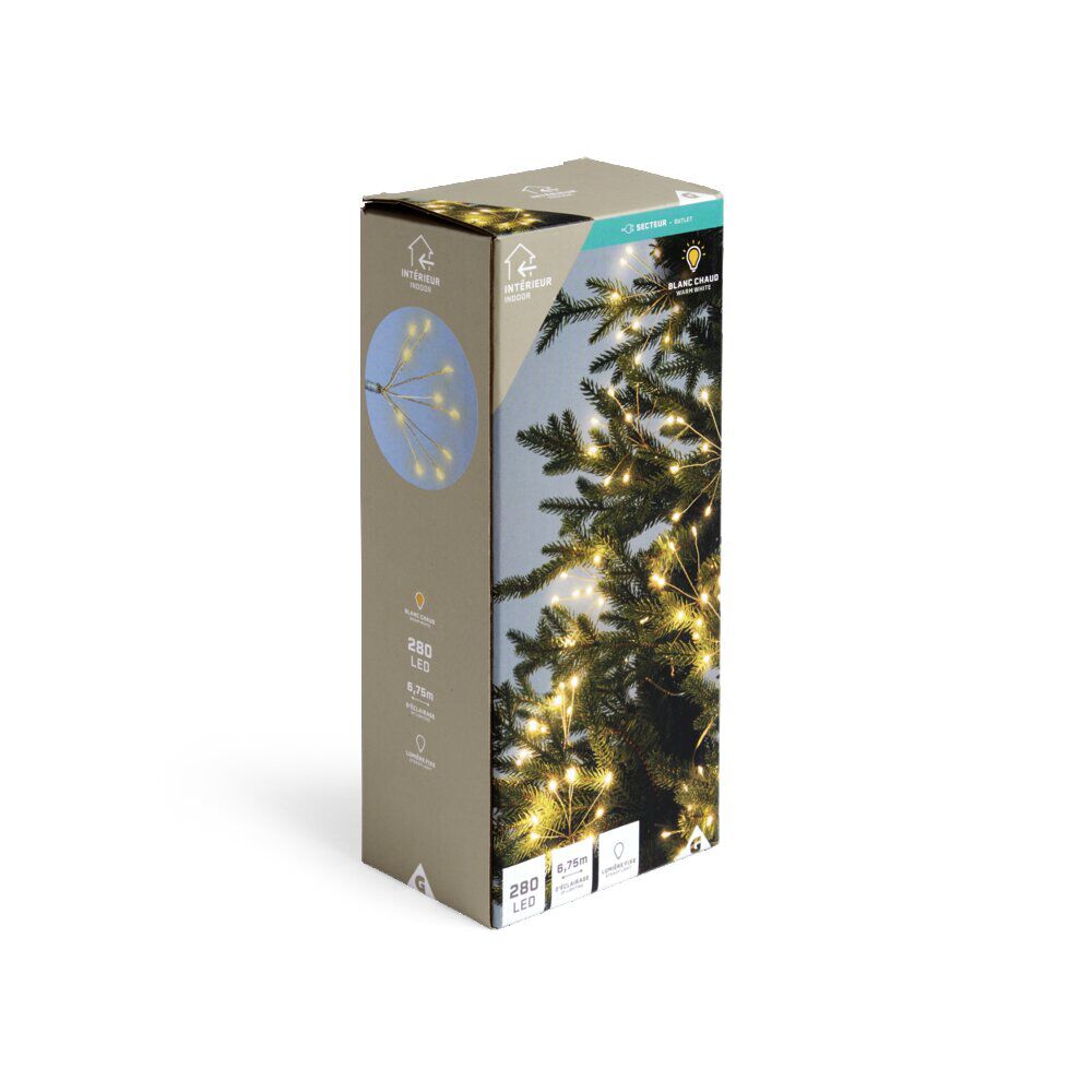 Guirlande lumineuse intérieur effet feu d'artifice 280LED blanc chaud 6,7m