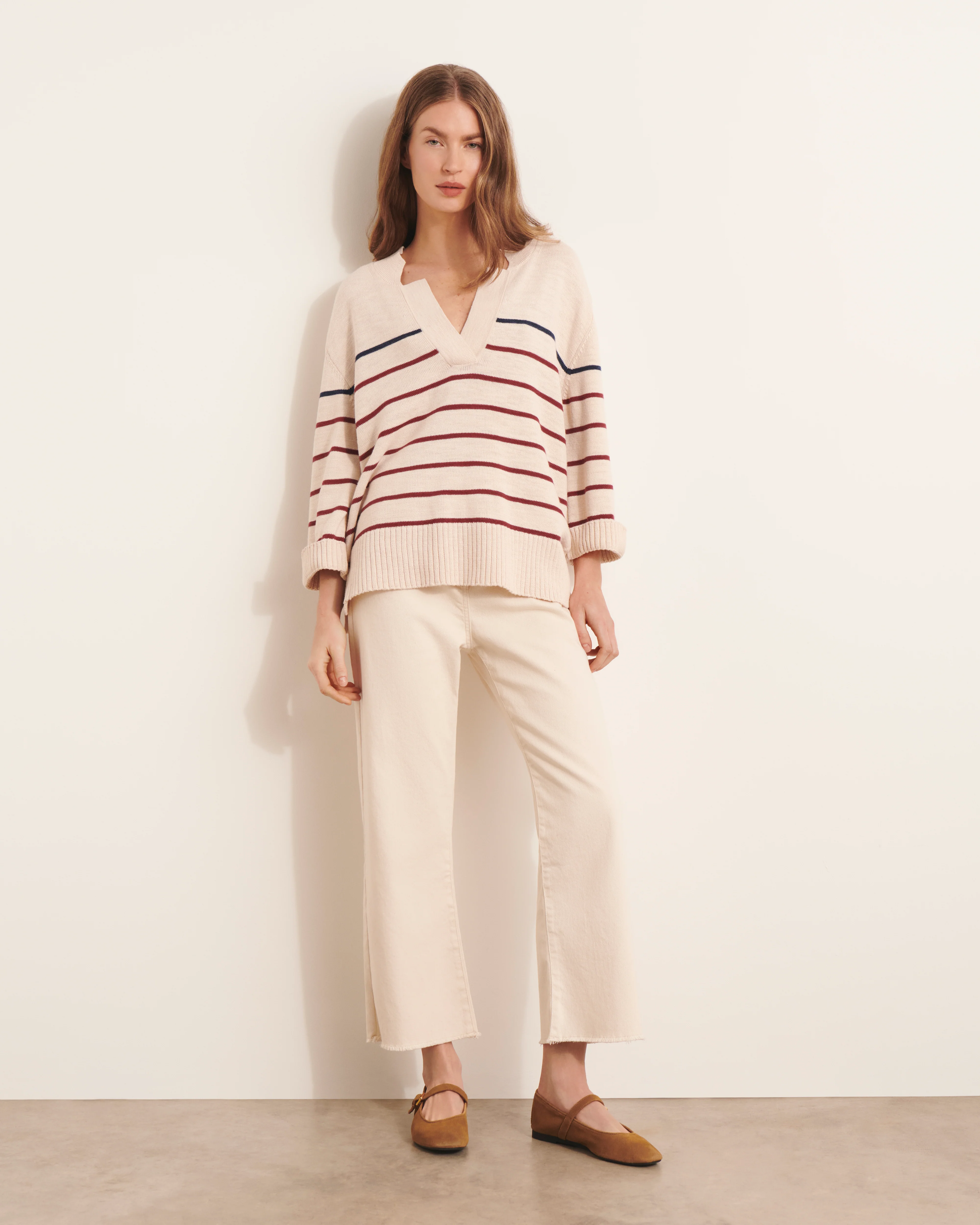 Pull marinière beige en maille AVEIRO13/13162/771