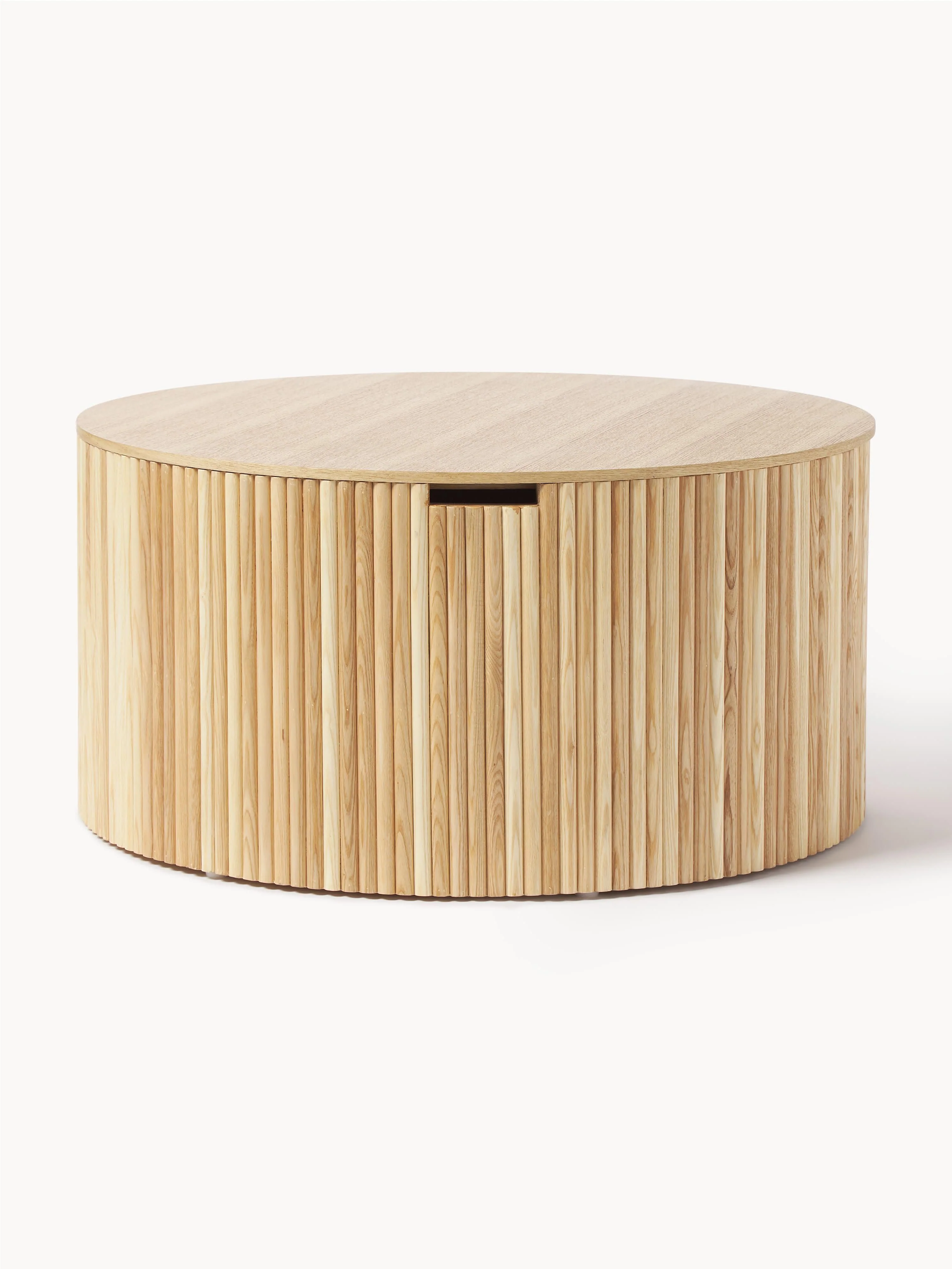 Runder Holz-Couchtisch Nele mit Stauraum