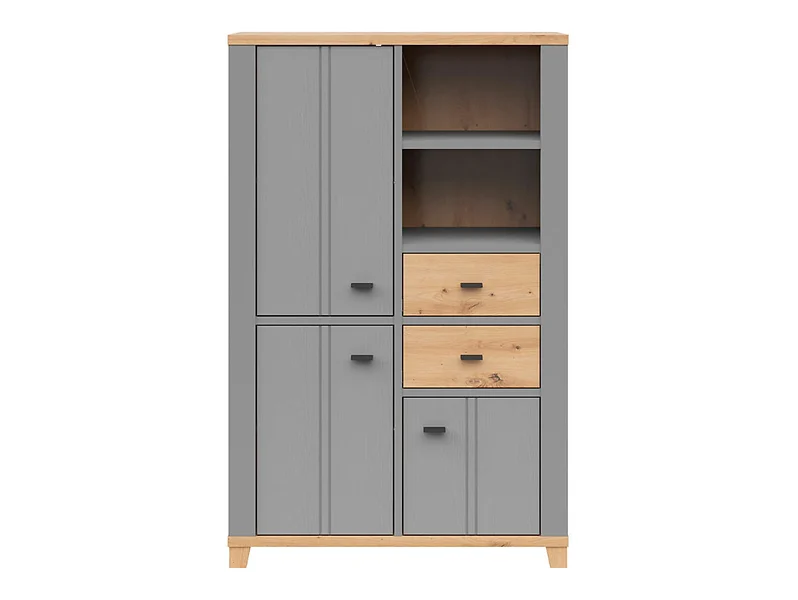 Regał Hygge 95 cm z 3 drzwiami 2 szufladami i 2 półkami szary/dąb artisan