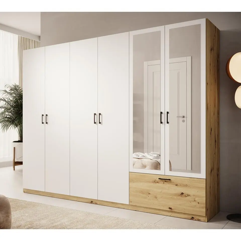 Meubella - Kledingkast Audrey - Wit - 270 cm - Met spiegel