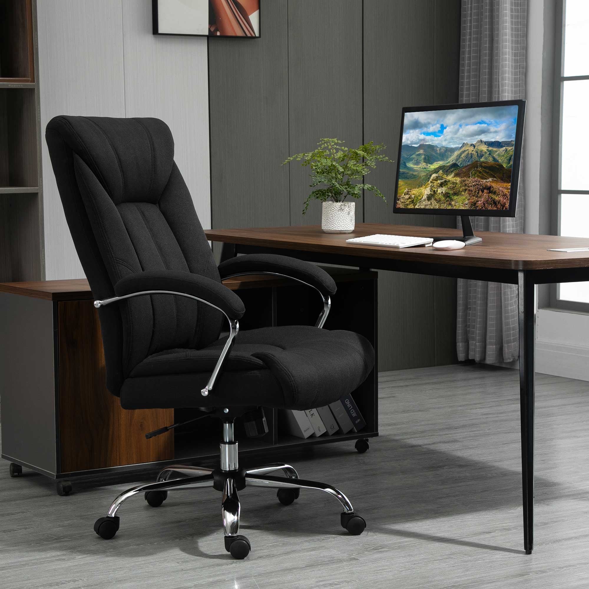 Vinsetto High Back Swivel Home Office Chair Task Ergonomic Linen Fabric Computer Chair, with Arm, Adjustable Height