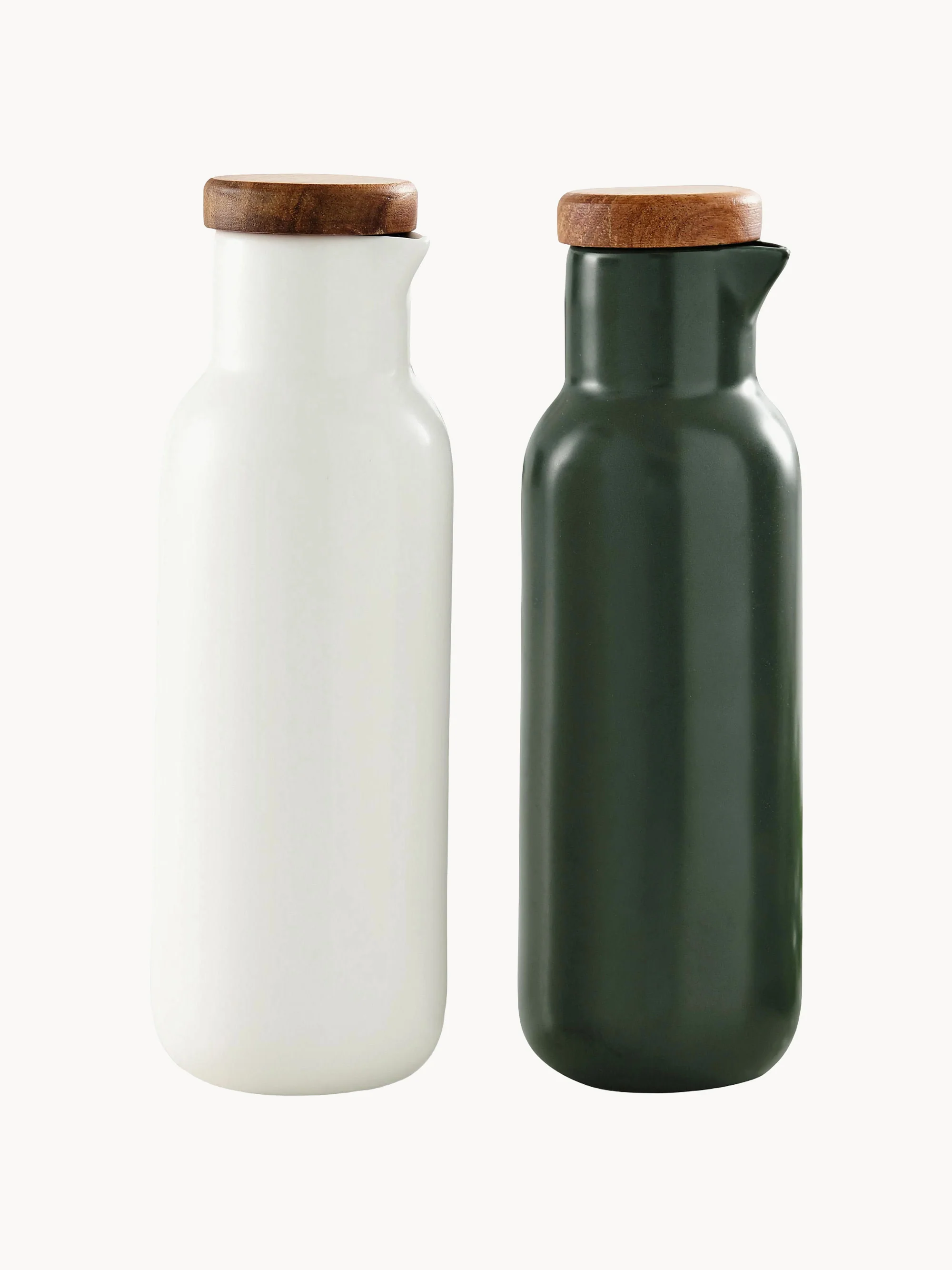 Essig- und öl-Spender Essentials aus Porzellan und Akazienholz, 2er-Set
