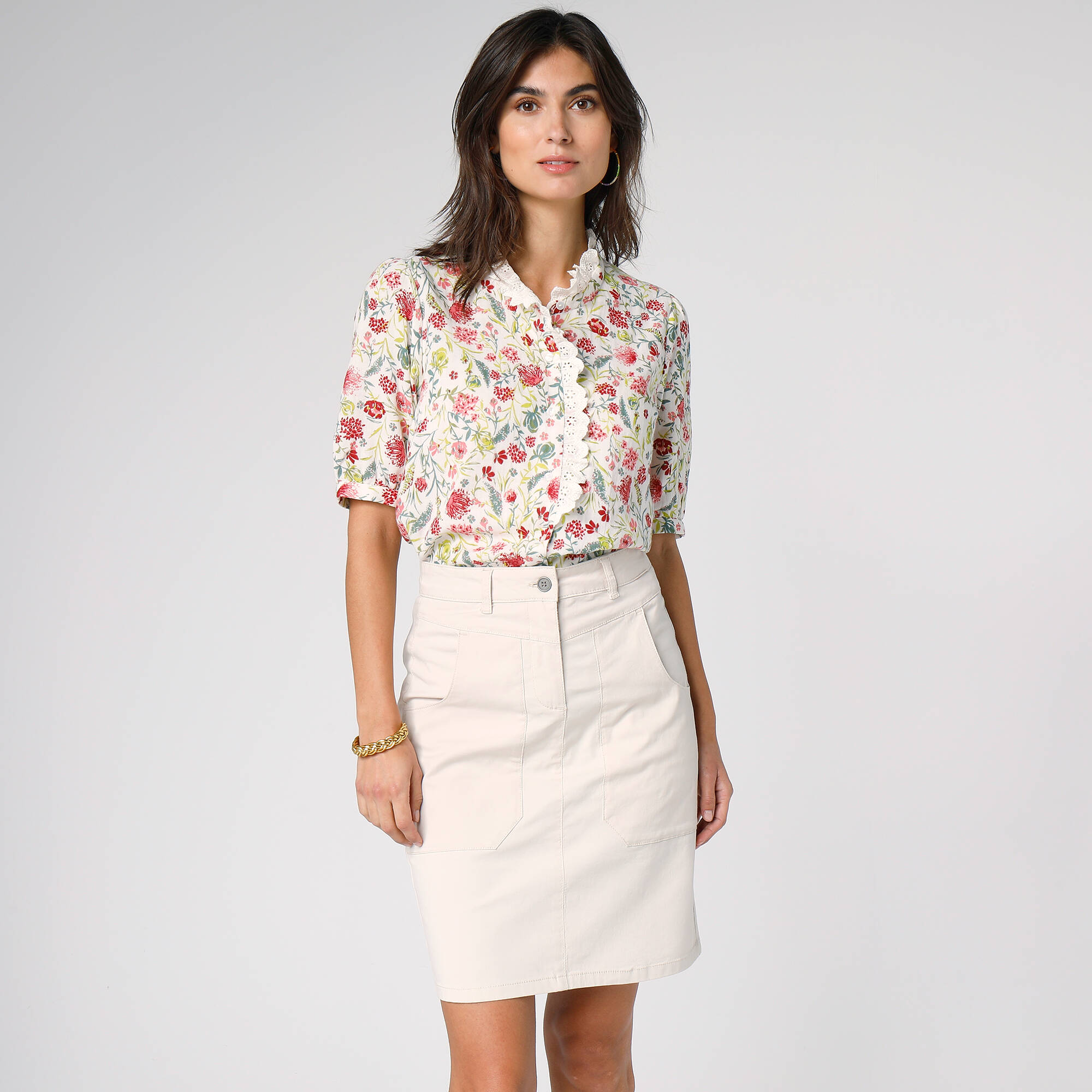 Jupe droite unie, twill