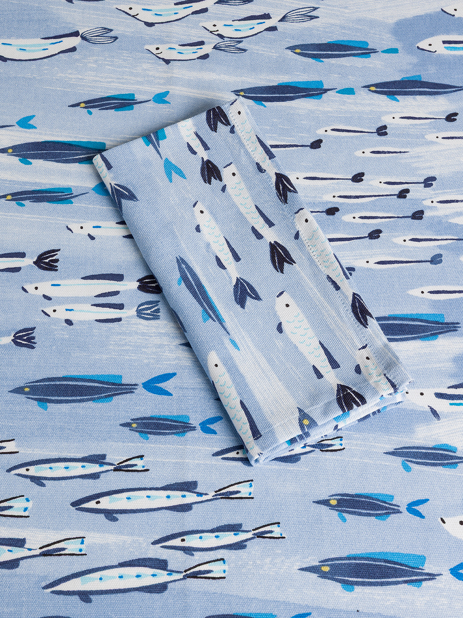 Tovaglia in panama di puro cotone stampa pesci