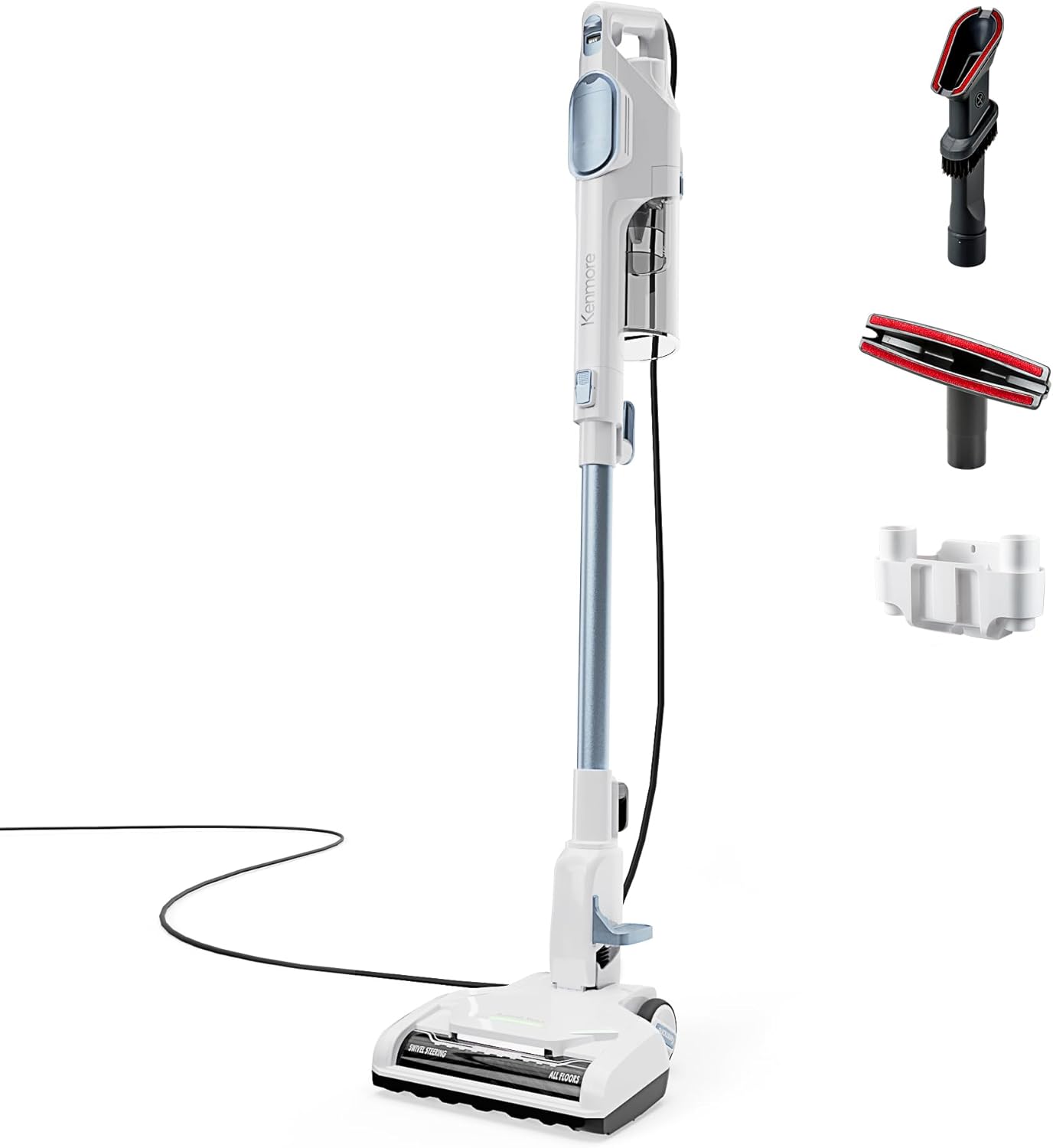 Kenmore CS2015 200 Series Corded Stick Vacuum, Detachable Hand Vac with 2-Motor Powerful Suction, Hair Eliminator Nozzle, LED Headlight & Swivel Steering for Carpets, Bare Floors and Couches