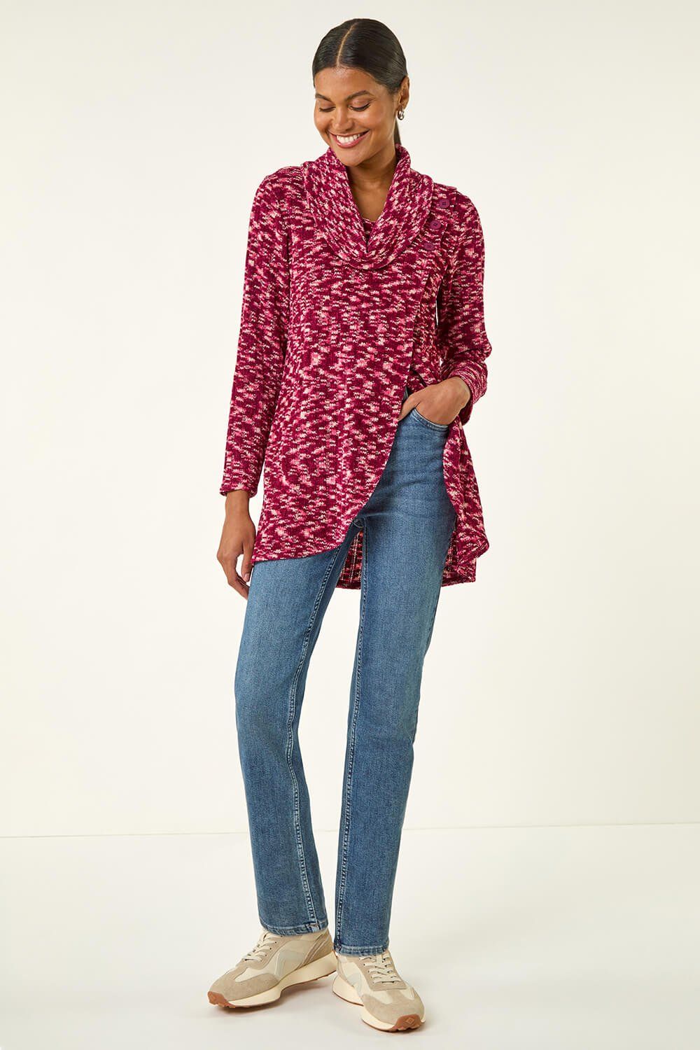 Roman Chenille Cowl Neck Tunic Top