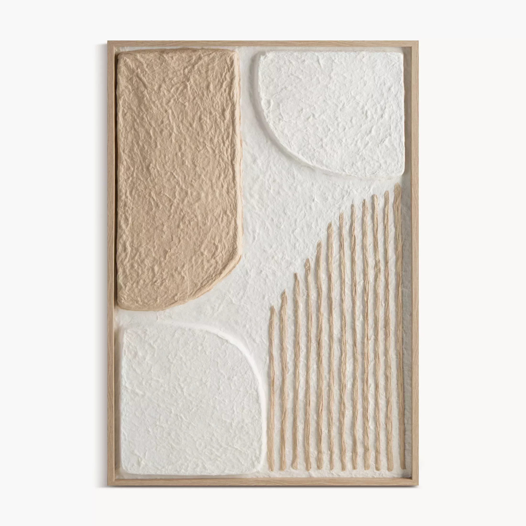 Obraz abstrakcja biało, beżowy z wyraźną strukturą w stylu boho oprawiony w ramę 40x60 cm