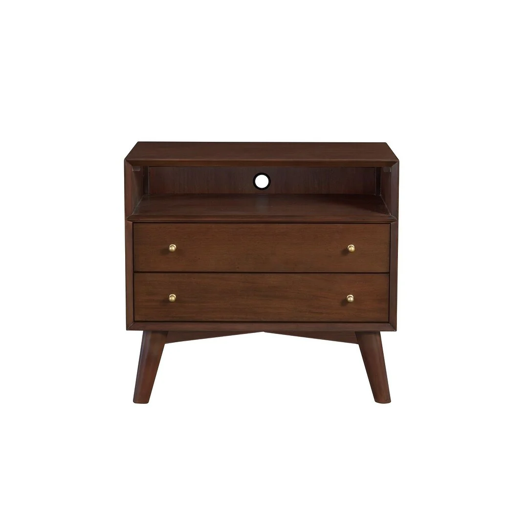 Alpine Furniture Flynn Large 2 Drawer Nightstand, Walnut