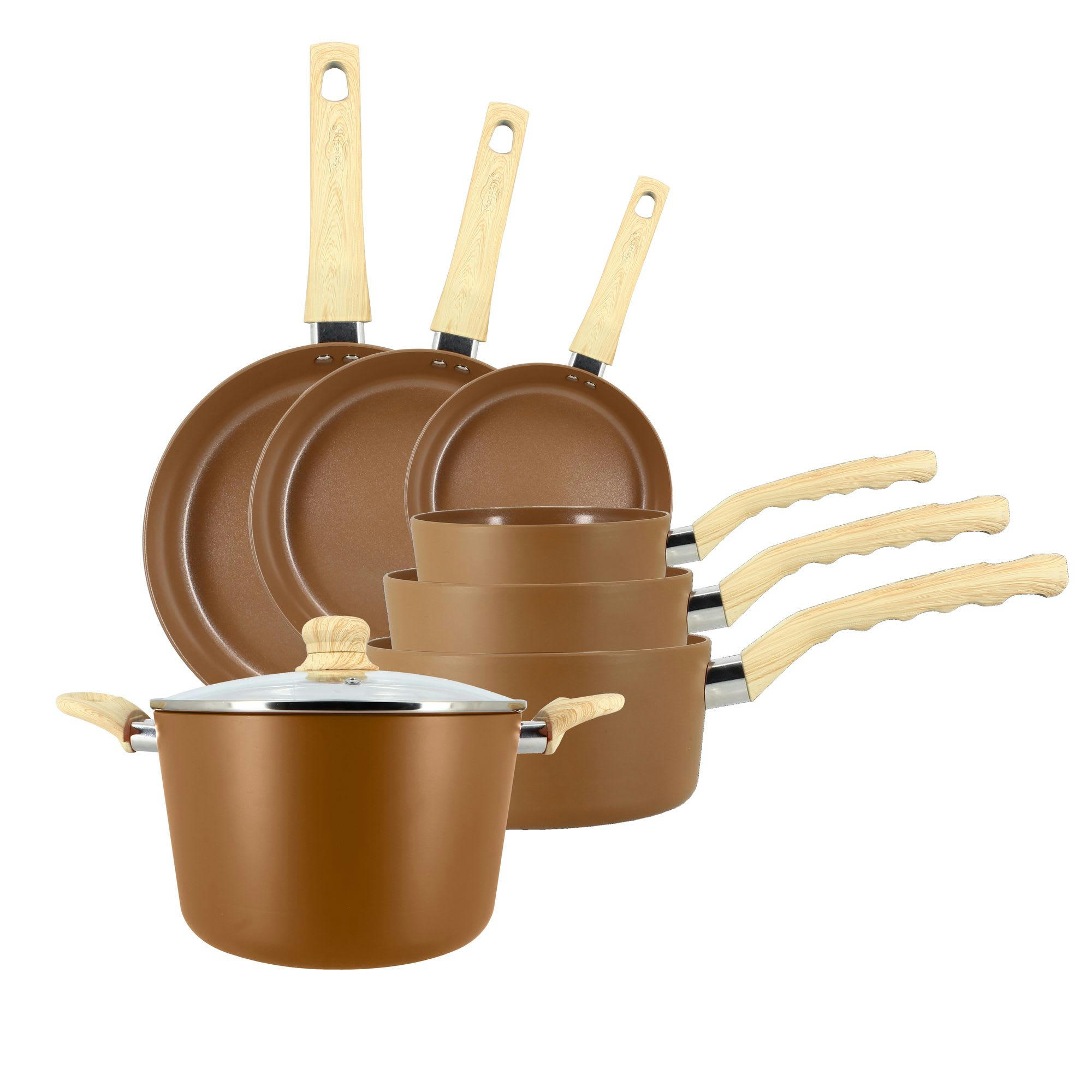 NOISETTE - Batterie de cuisine 7 pcs en aluminium noisette - compatible induction