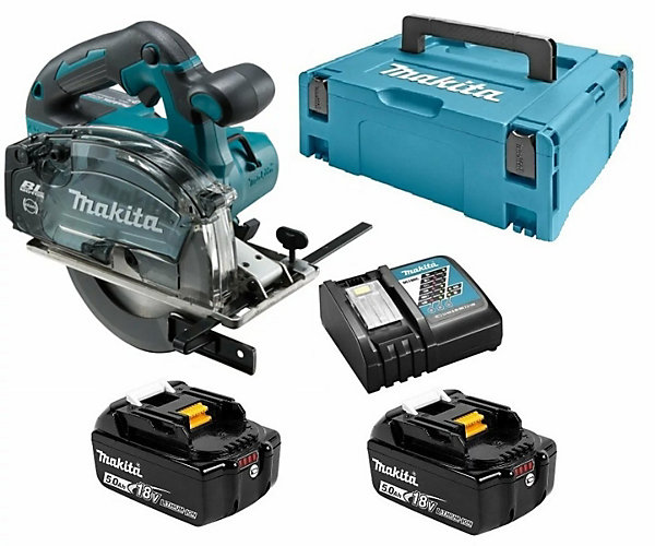 Makita DCS553RTJ Scie circulaire à métaux 18 V LXT 150 mm avec 2 batteries 18 V 5 Ah, chargeur et MakPac
