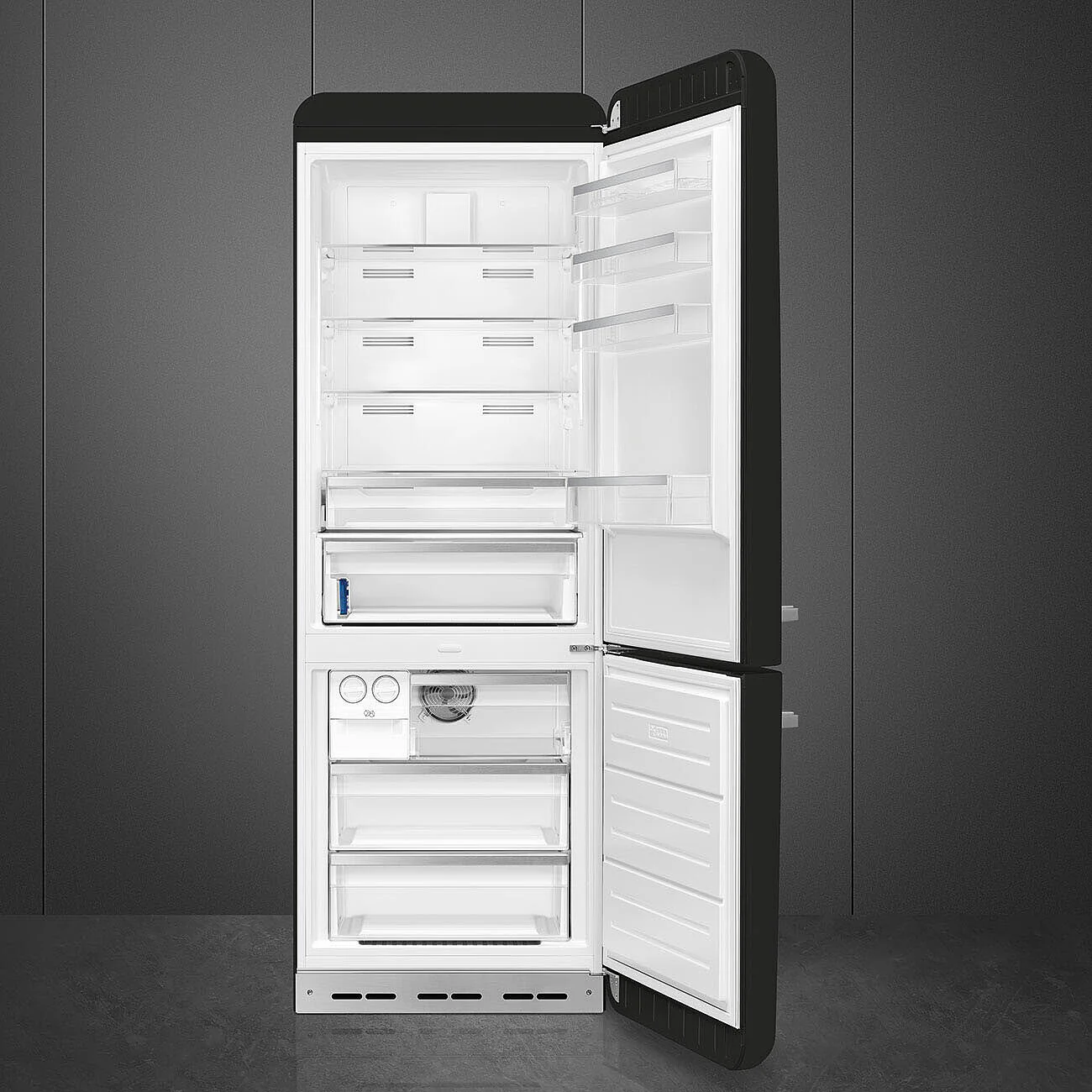 70cm 50s Style Right Hand Hinge Fridge Freezer Black