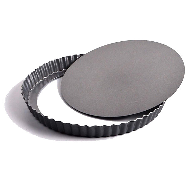 Lot de 2 Plat à tarte rond avec fond amovible, moule de cuisson antiadhésif, moule à manqué anti-adhérent coloris gris - D 28 cm