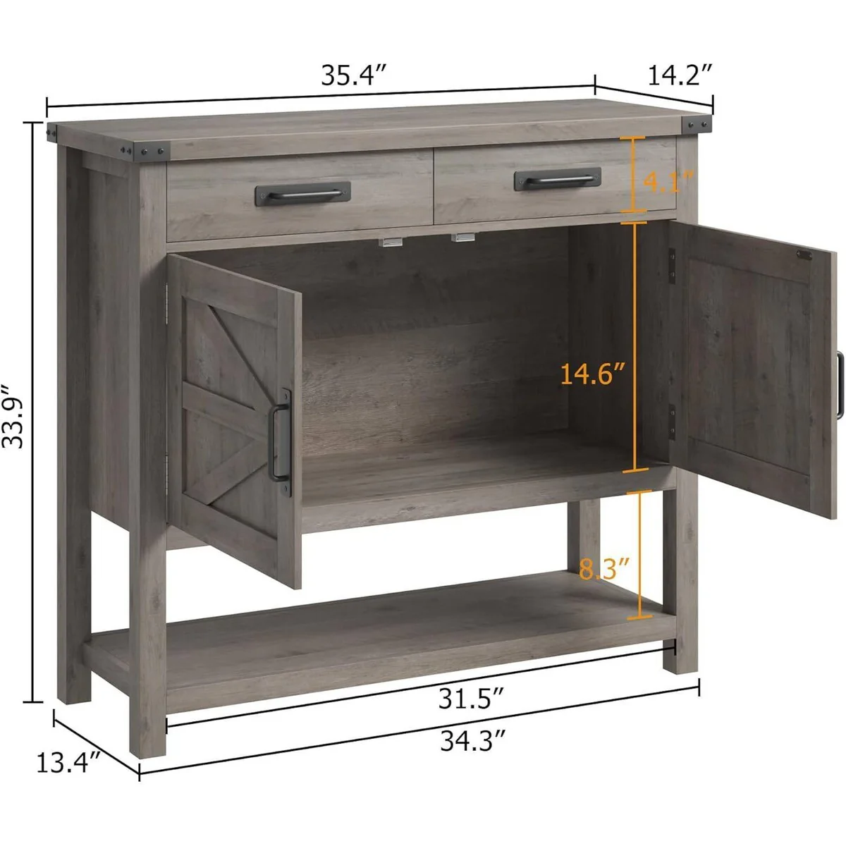 Farmhouse Entryway Table with 2-Door Cabinet & 2 Drawers