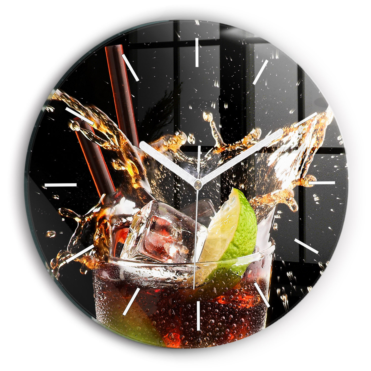 Zegar szklany ścienny do salonu Drink z lodem fi30