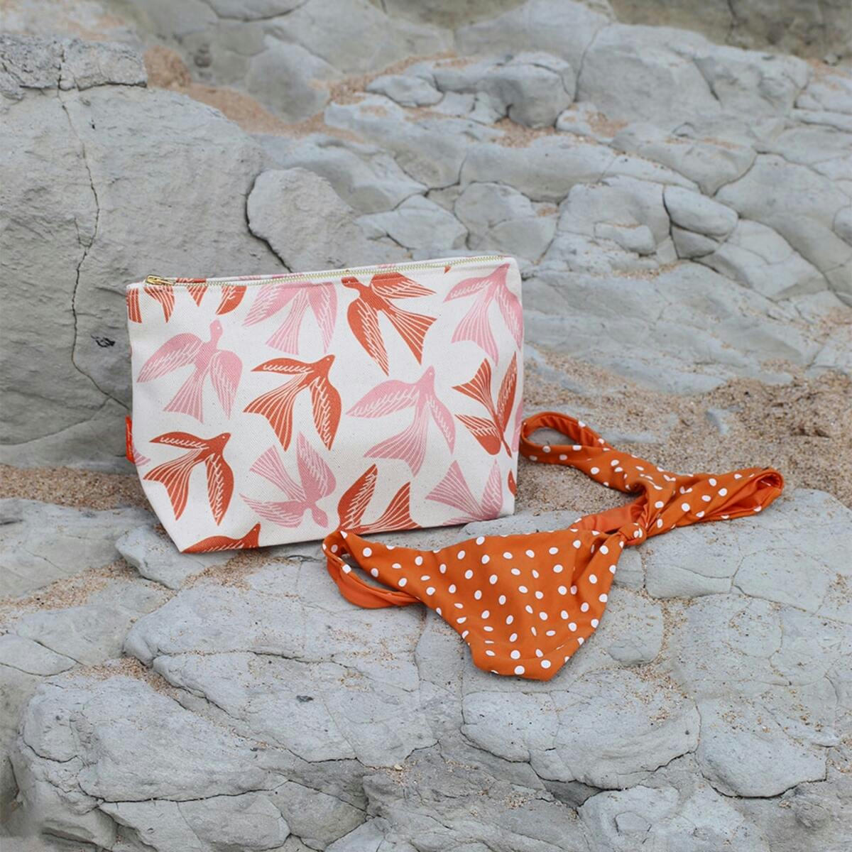 BAKEA - Trousse de toilette coton Orange et Rose 32x21x12 cm
