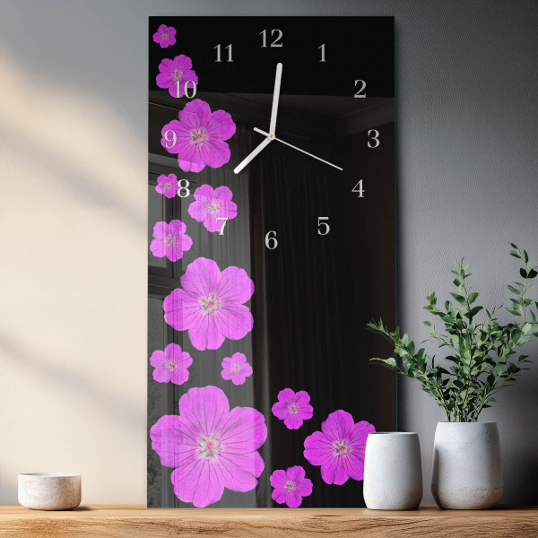 Zegar szklany 30x60 Kwiaty zegar ścienny