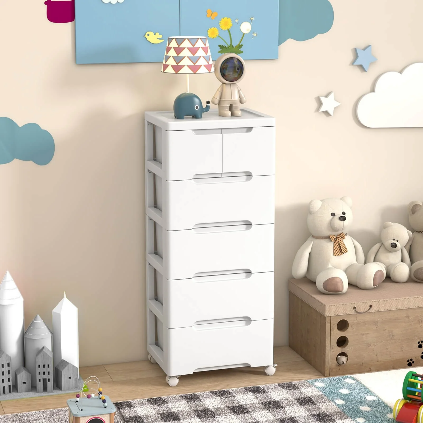 Costway 2 PCS 6-Drawer Plastic Rolling Storage Cart with 4 Universal - See Details