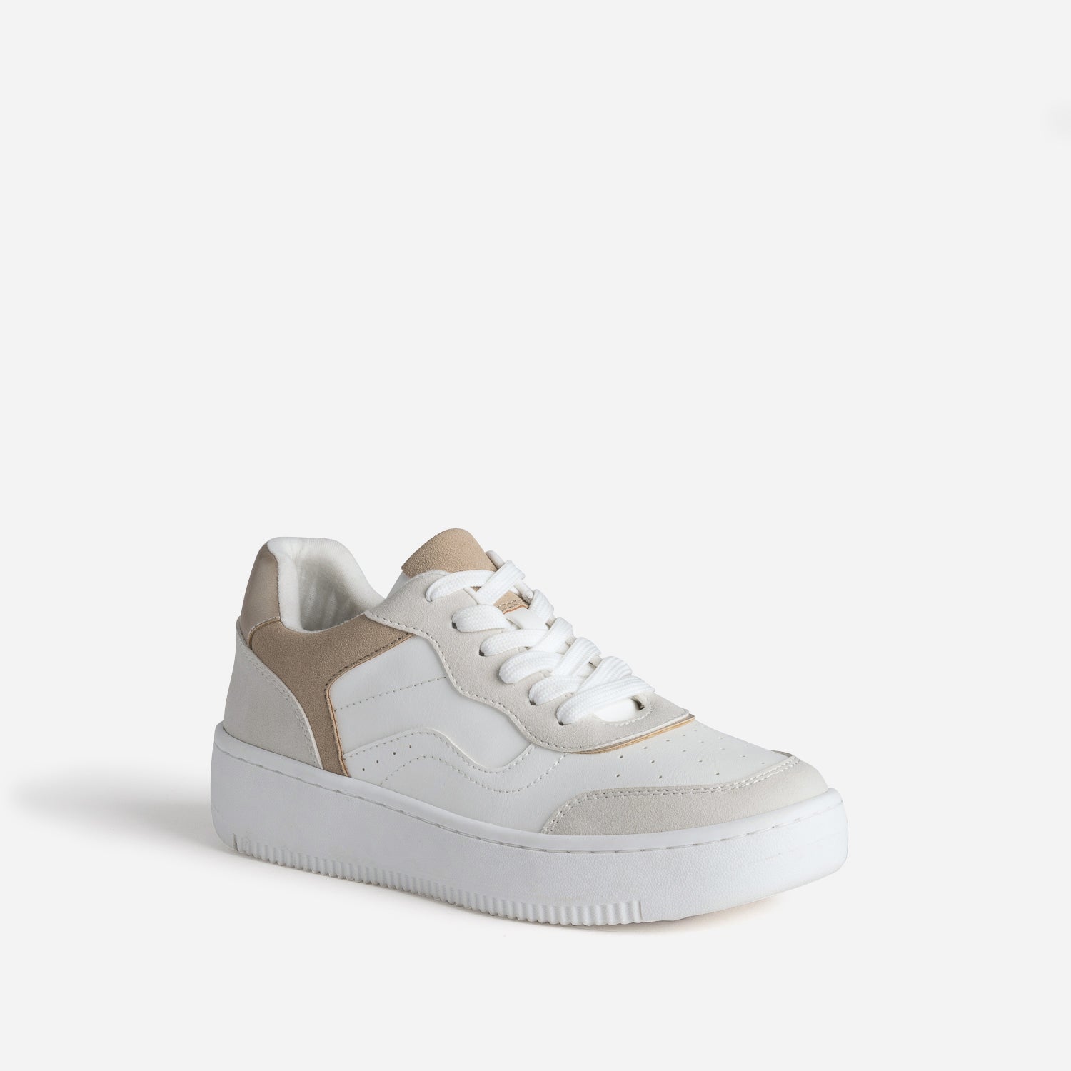 Tennis blanche détails gris et beige