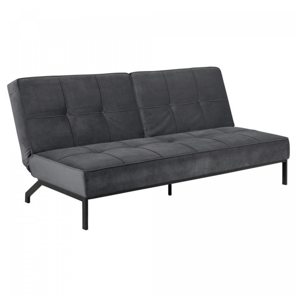 PERUKIA - Canapé convertible en velours matelassé gris