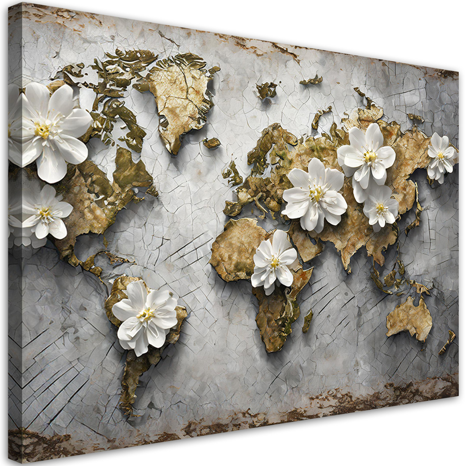 Feeby Obraz na płótnie, 3D Mapa świata kwiaty tekstura 60x40