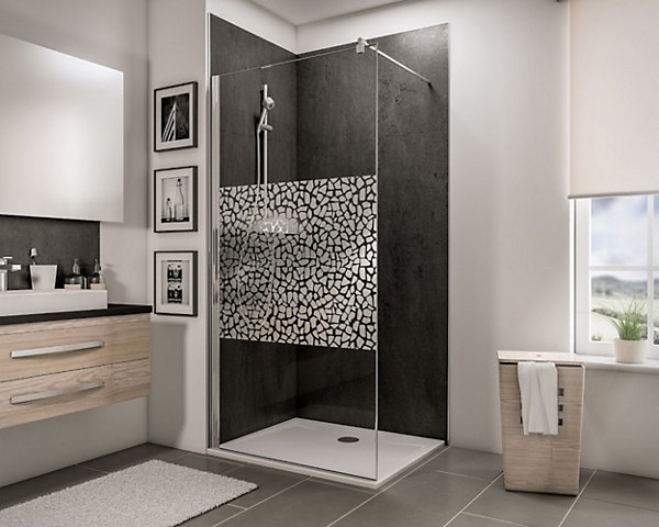 Panneau mural de salle de bains l.100 x H.255 cm, effet ardoise anthracite mat, Schulte Décodesign vendu par 2