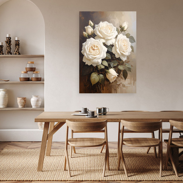 Obraz do salonu sypialni biura kuchni, Kremowe róże kwiaty bukiet 20x30