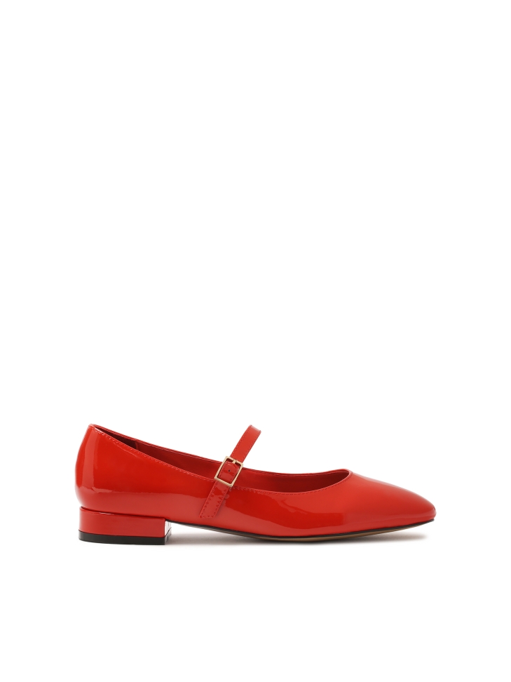 Red flat sole pumps by Mary Jane