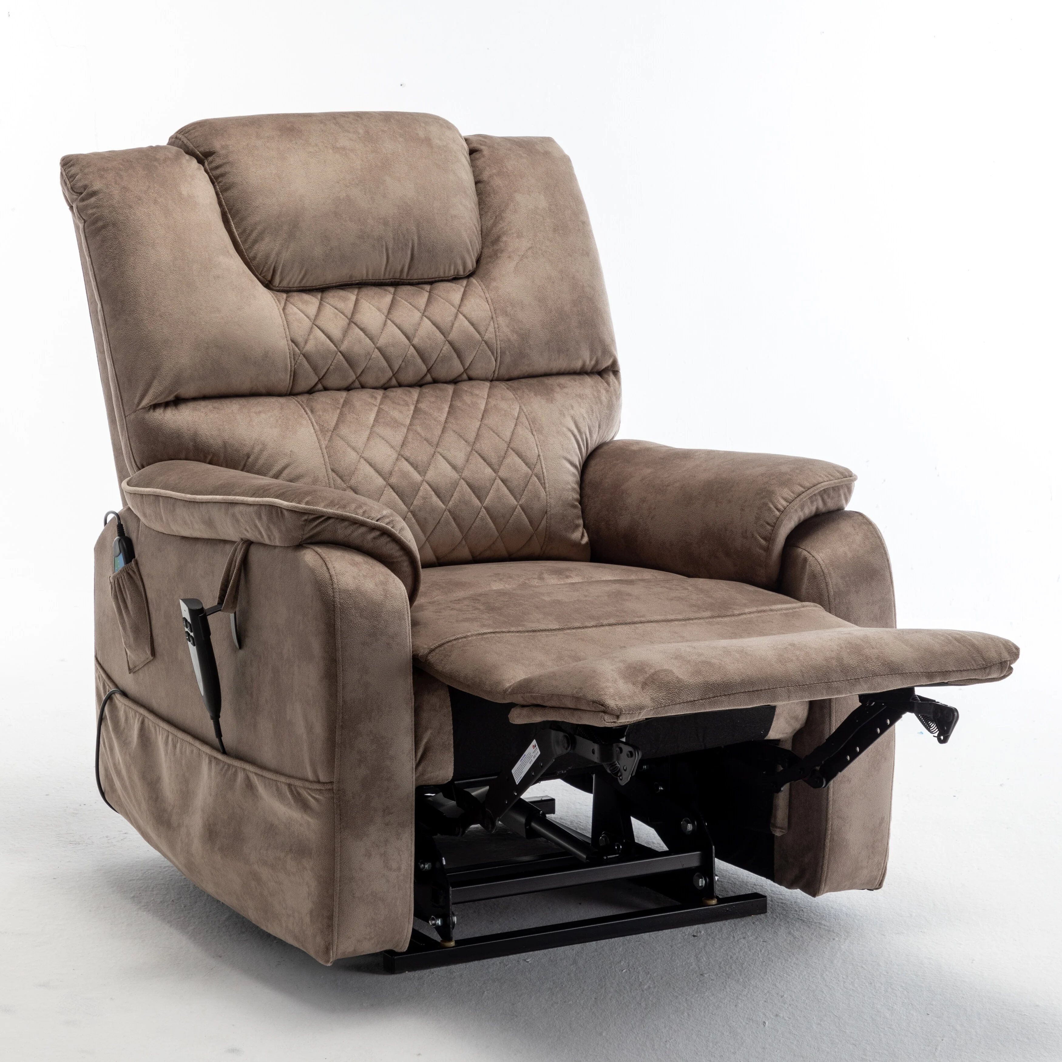 Beige Oversized Electric Recliner with OKIN Motor, 180° Lay Flat Function, Extra-Wide Seat, and Side Storage Pockets