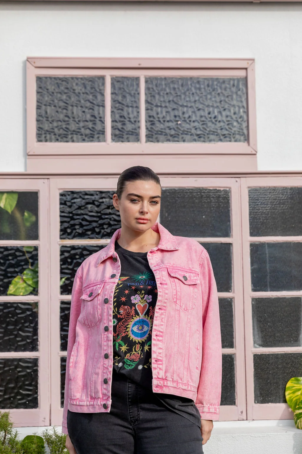 Hayden Boyfriend Denim Jacket in Pink Wash