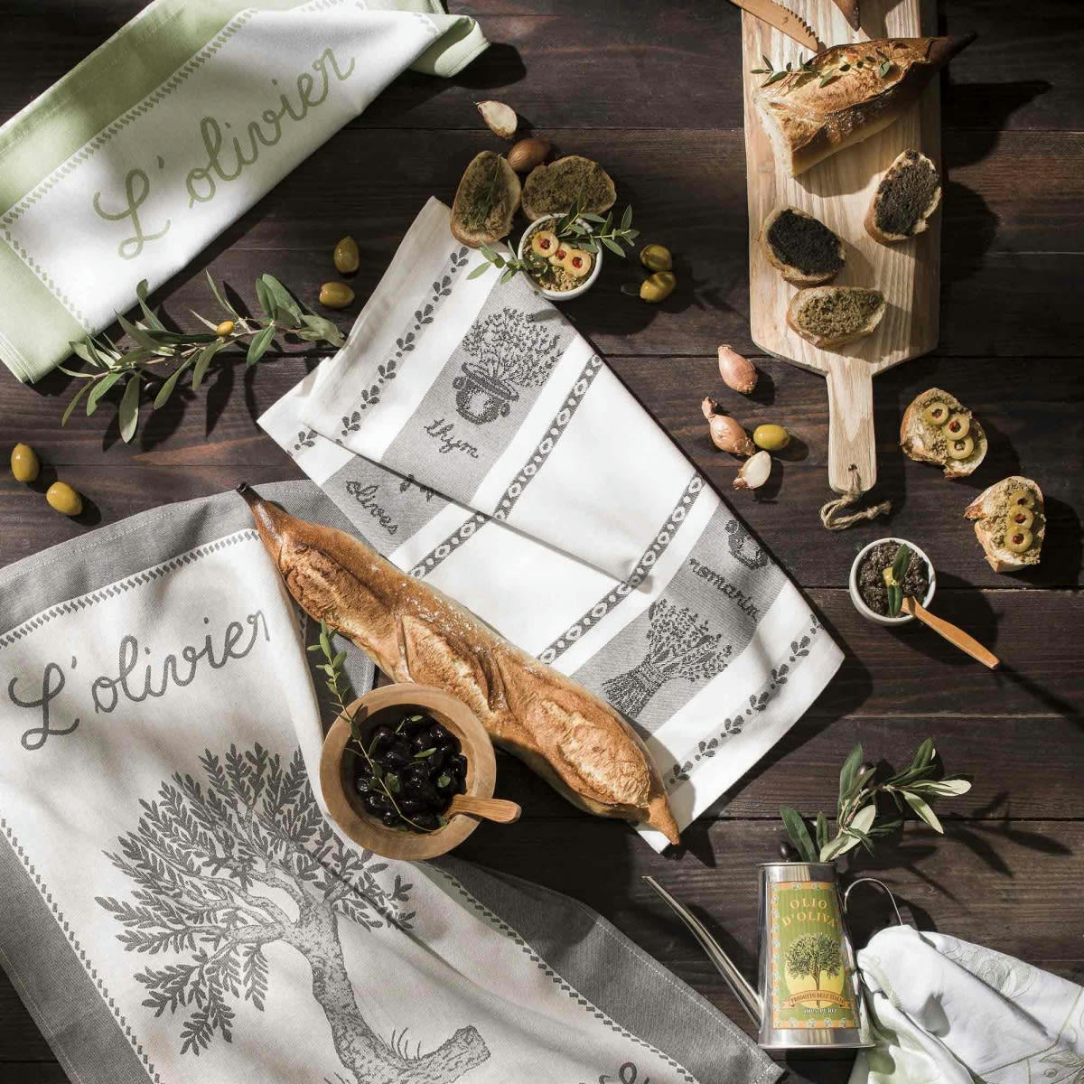 OLIVIER - Torchon en coton noir 50x75