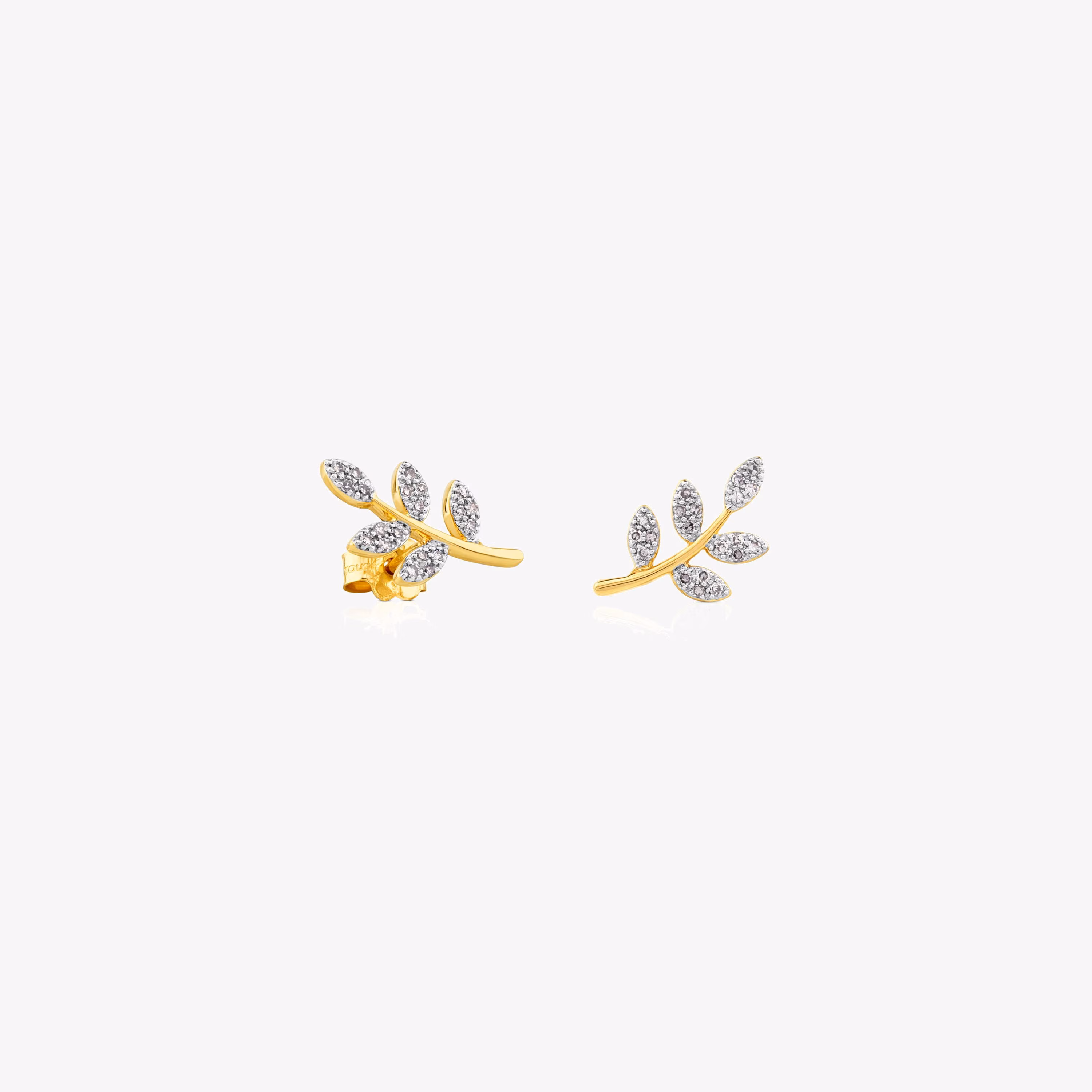 Pendientes de oro con diamantes motivo hoja Gem Power