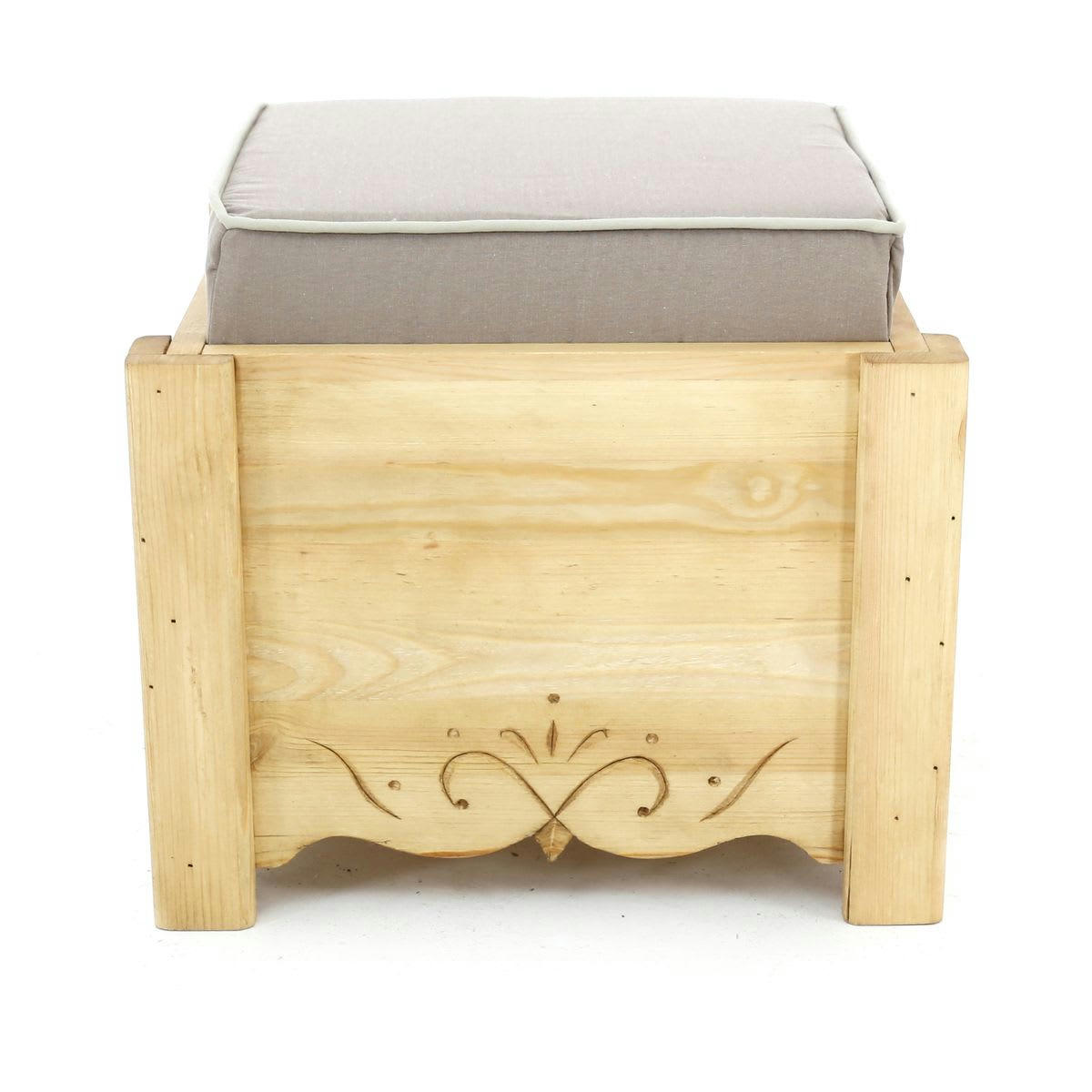 DAHU - Pouf coffre de rangement pin massif sculpté Liso taupe Aspin