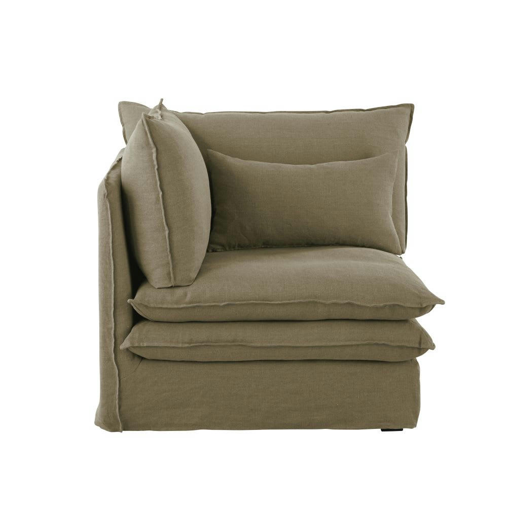 Pompei - Angle pour canapé modulable en lin vert kaki