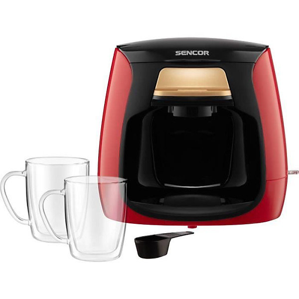 Machine a Cafe - Cafetiere Electriquea café - SENCOR - SCE 2101RD - 0,3 L - 500 W - 2 tasses incluses - Rouge